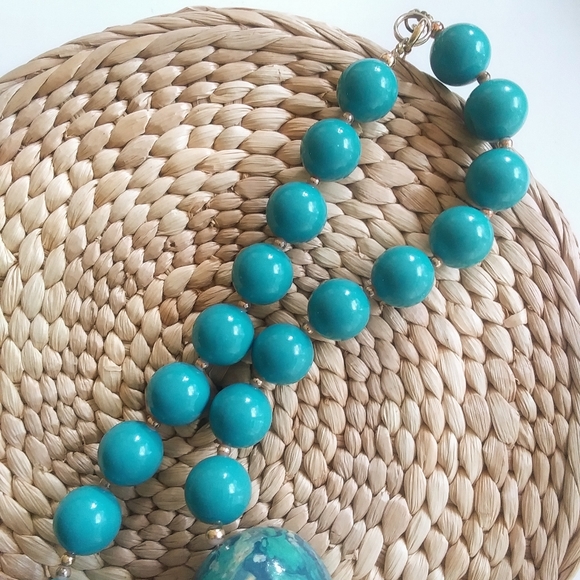 Vintage Beaded Statement Necklace, Teal - Picture 3 of 6